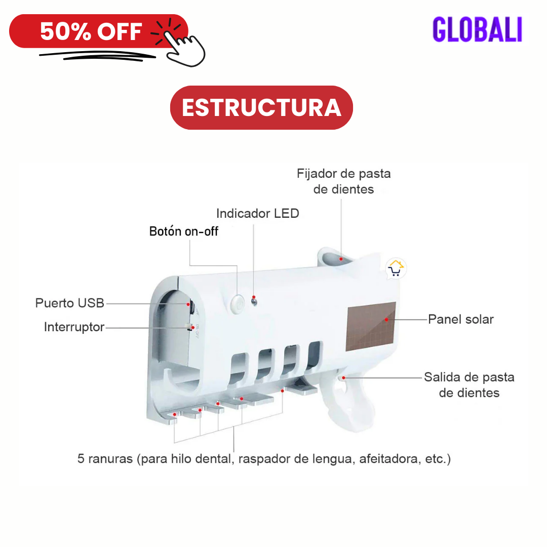 BRUSHCLEAN™ Esterilizador de cepillos con Dispensador de Crema Dental - Por la compra recibe 1 mes de acceso gratis a Disney Plus