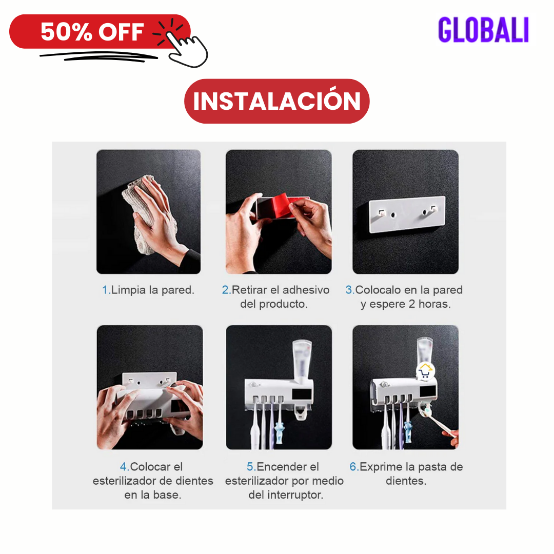 BRUSHCLEAN™ Esterilizador de cepillos con Dispensador de Crema Dental - Por la compra recibe 1 mes de acceso gratis a Disney Plus