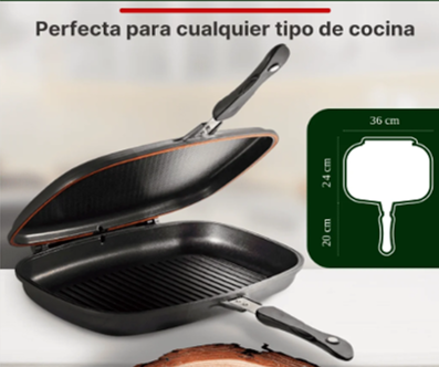 Sartén Doble Parrilla DUAL GRILL™ 4 en 1 Fríe, Hornea, Cocina al Vapor y Parrilla