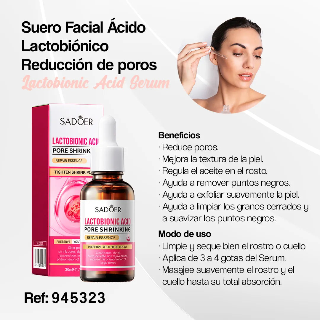 2X1 Sérum Facial SADOER® Acido Lactobionico Reducción de Poros