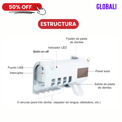 BRUSHCLEAN™ Esterilizador de cepillos con Dispensador de Crema Dental - Por la compra recibe 1 mes de acceso gratis a Disney Plus