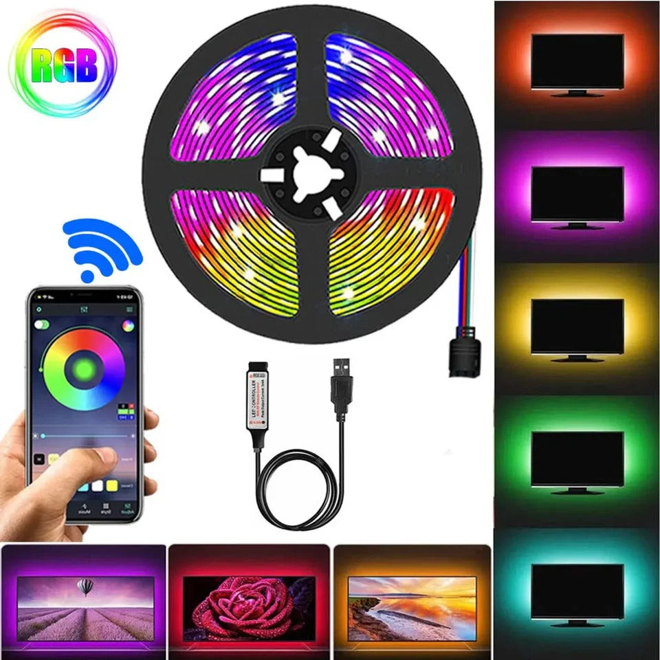 Cinta LED con Bluetooth por 5mts para TV / PC / PAREDES / ESCALERAS