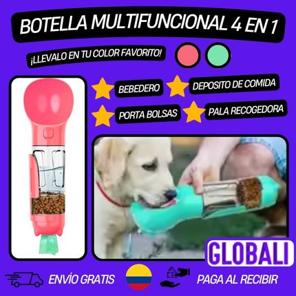 Botella Multifuncional para Mascotas 4 en 1
